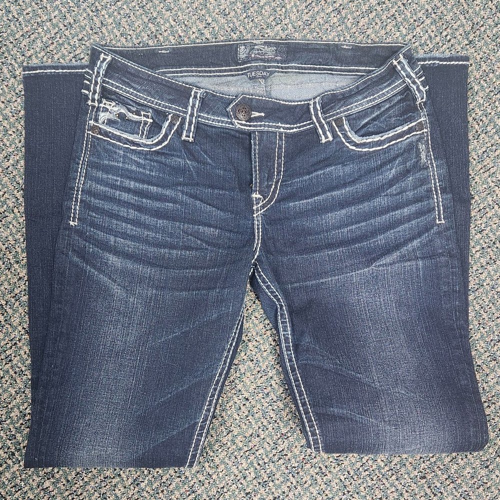 Women's Silver "Tuesday" Blue Jeans Mid Slim Boot W 31 L 33 - Picture 5 of 12